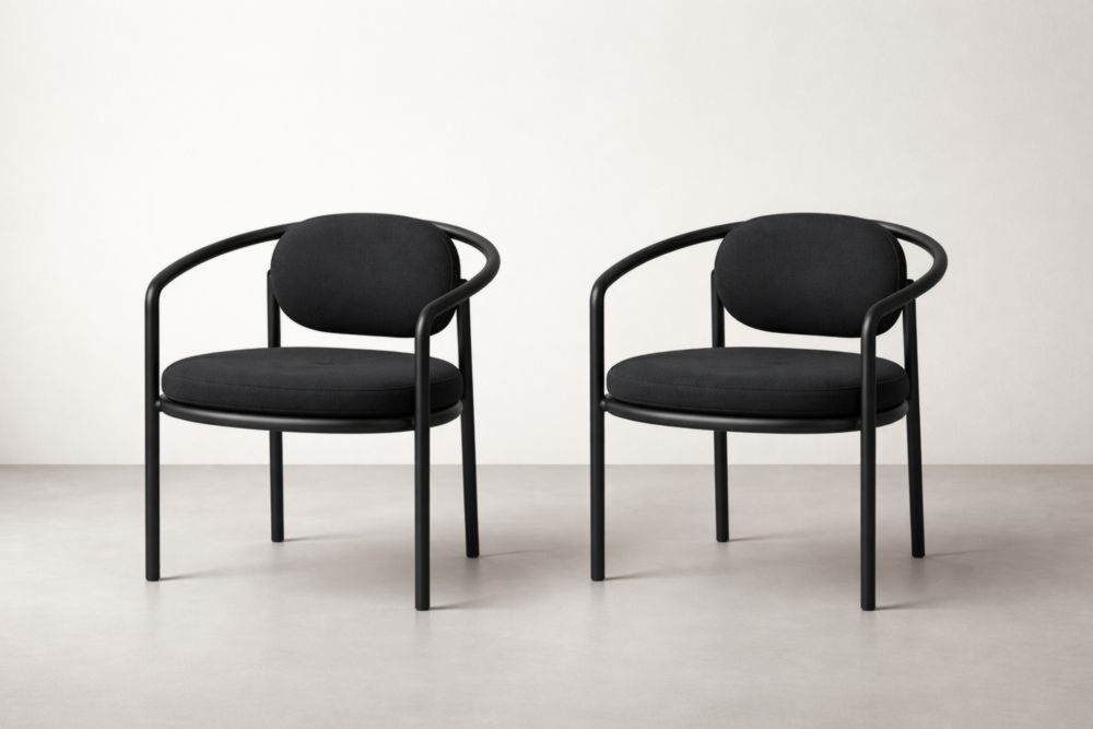 Set di 2 sedie in acciaio con rivestimento in tessuto poliestere nero