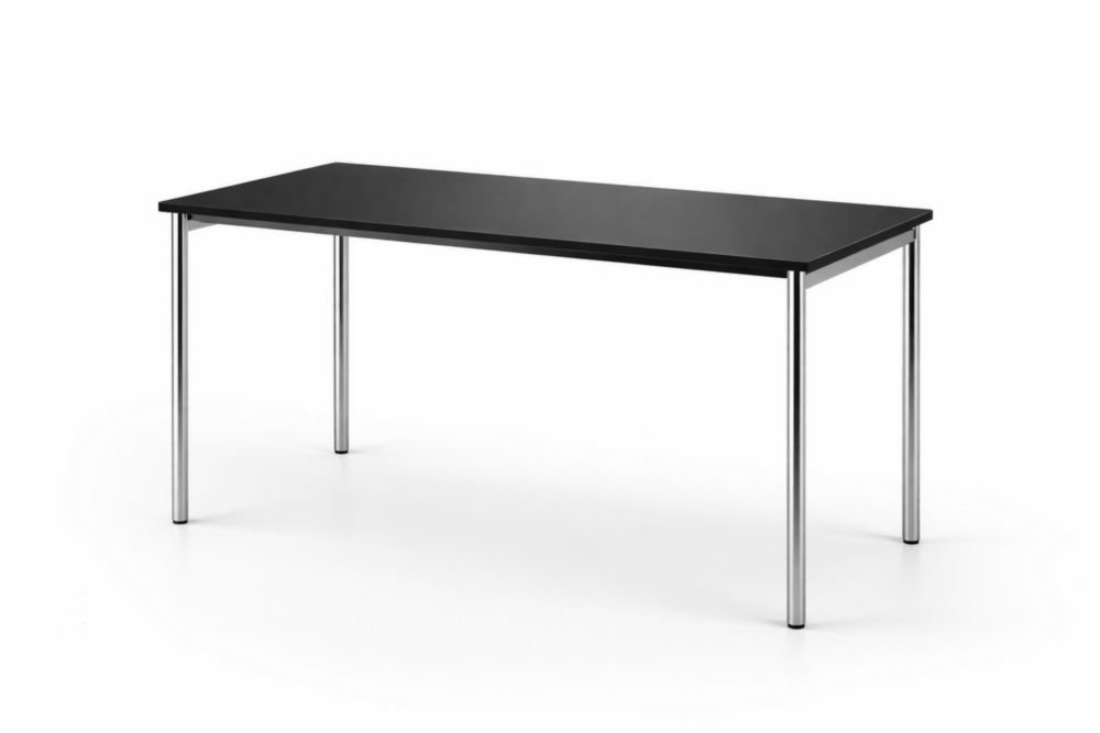 Tavolo rettangolare in laminato nero con gambe in acciaio inox