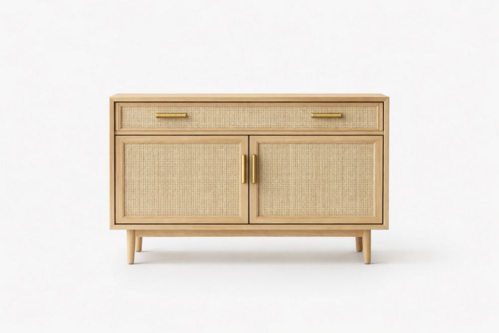 Credenza rettangolare legno rattan beige 100x40x80 cm