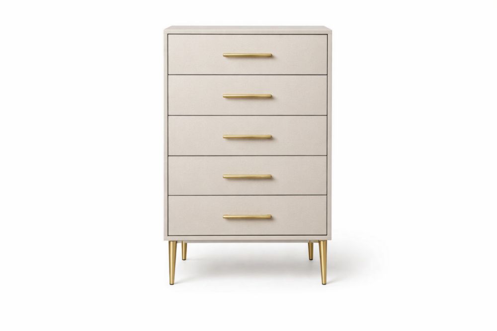 Cassettiera a 5 cassetti in MDF con maniglie e gambe in acciaio