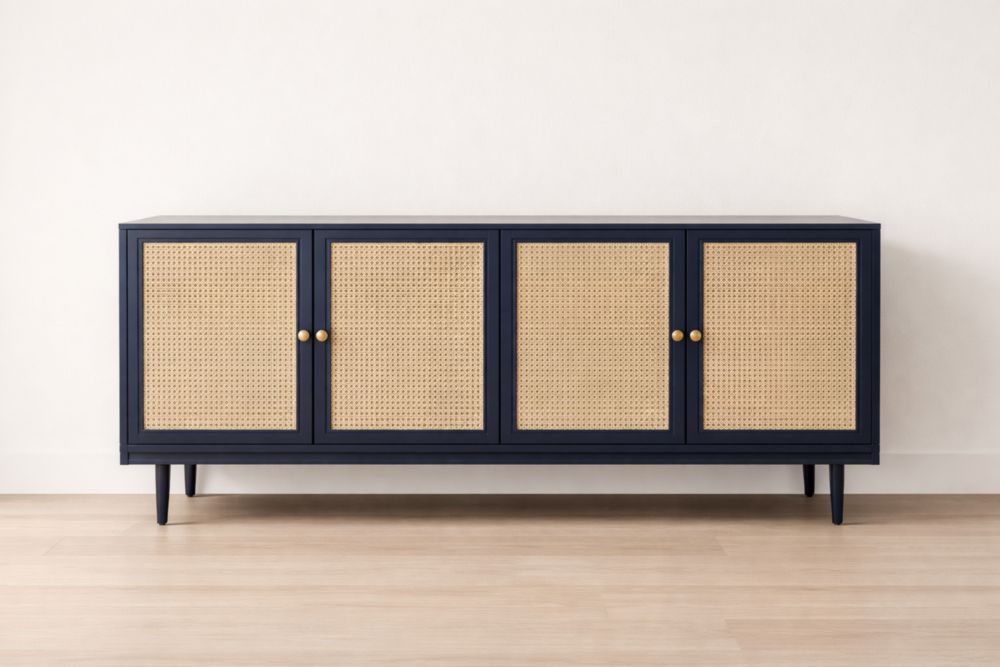 Credenza con Ante in Rattan e Struttura in Legno Verniciato