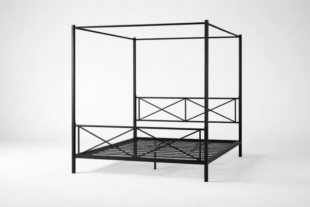 Letto a Baldacchino Nero in Acciaio 160x200 cm