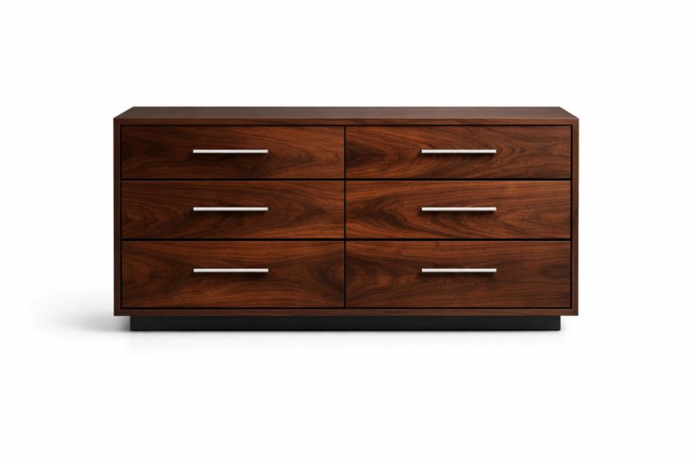 Cassettiera in Noce con 6 Cassetti e Maniglie in Acciaio 140x45x75 cm