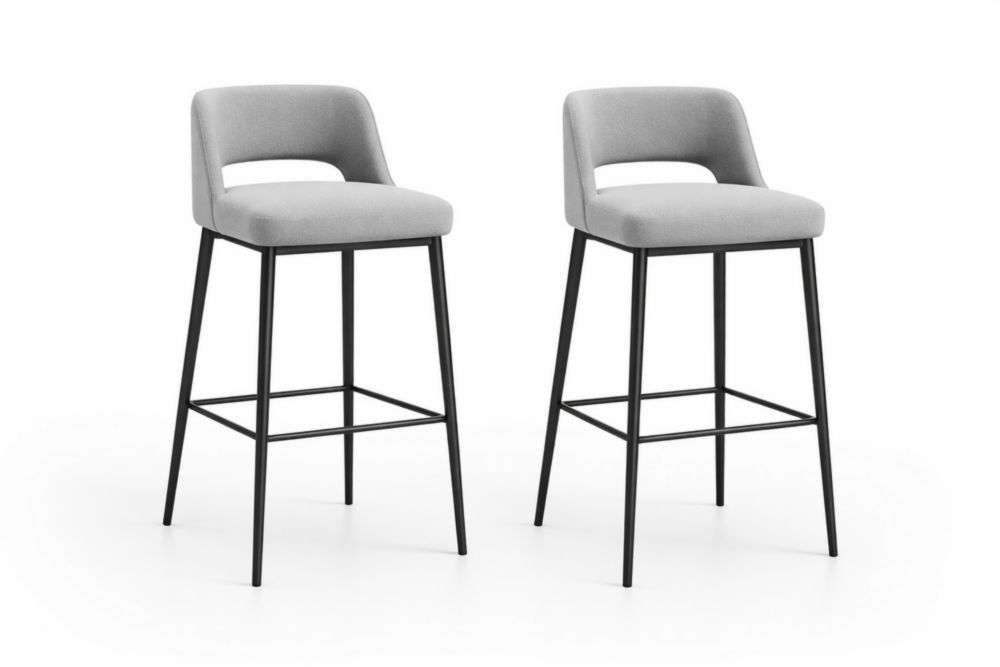 Set di 2 sgabelli da bar in tessuto poliestere grigio chiaro con struttura in acciaio nero