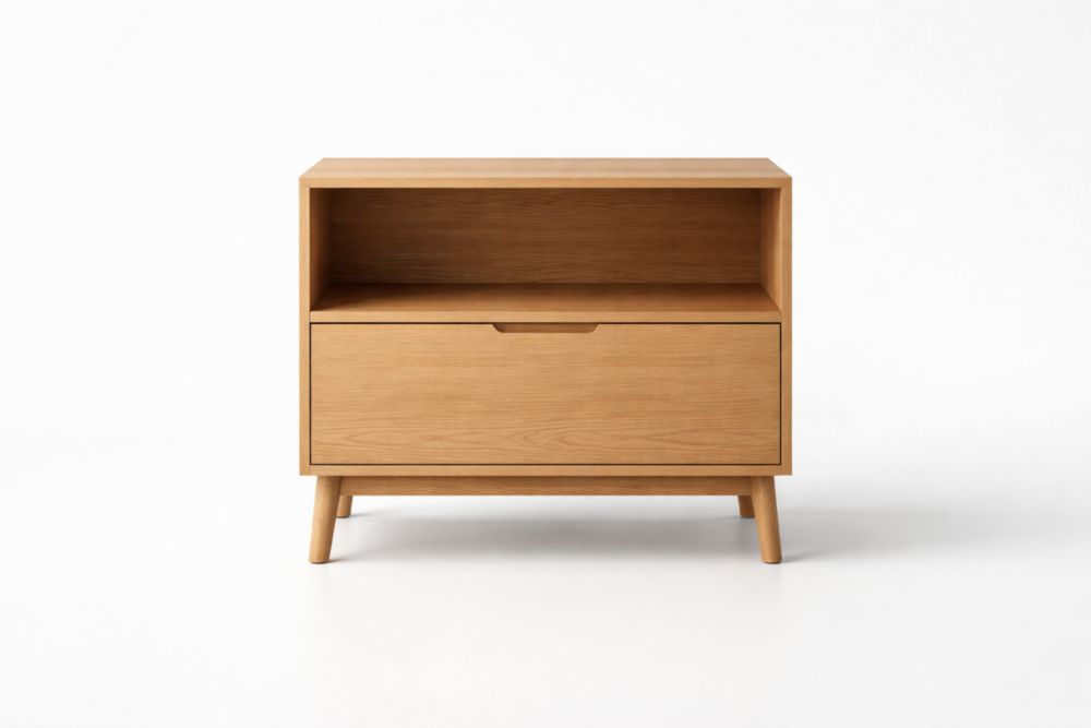 Comodino in legno massello di rovere con cassetto e ripiano 60x40x60 cm