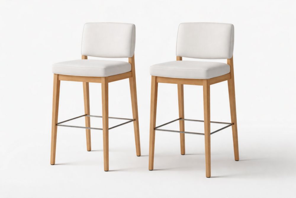 Set di 2 sgabelli in legno e similpelle bianca