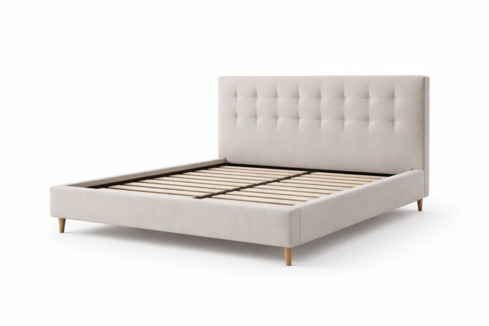 Letto imbottito in tessuto Beige con struttura in legno 200x160 cm