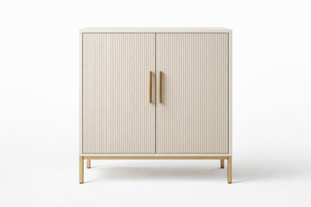 Credenza in MDF con Ante e Gambe in Acciaio 80x40x90cm Beige