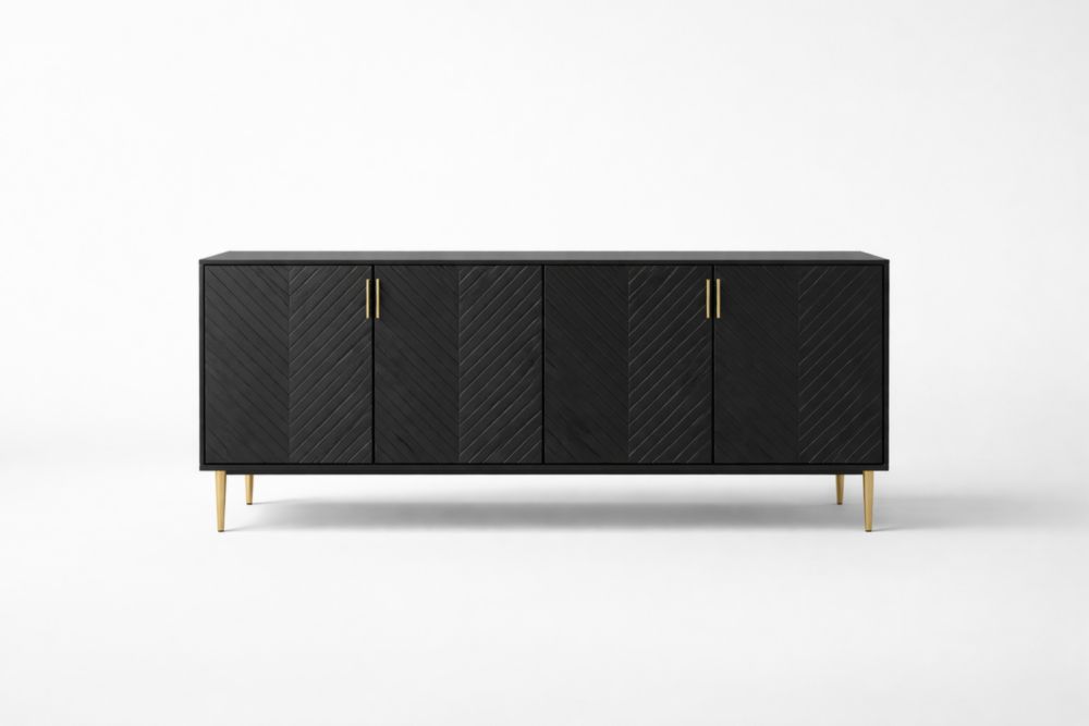 Credenza in Legno Nero con Gambe in Acciaio Dorato 180x45x75 cm