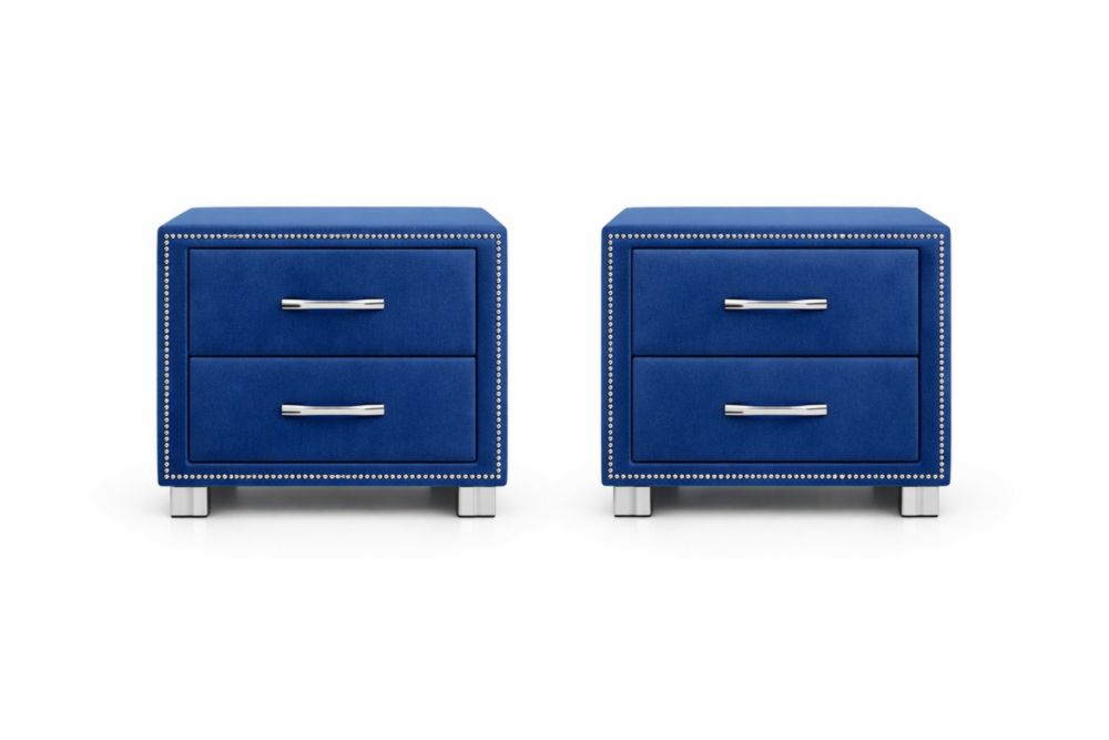 Comodini Set di 2 con Rivestimento in Velluto Blu, 2 Cassetti