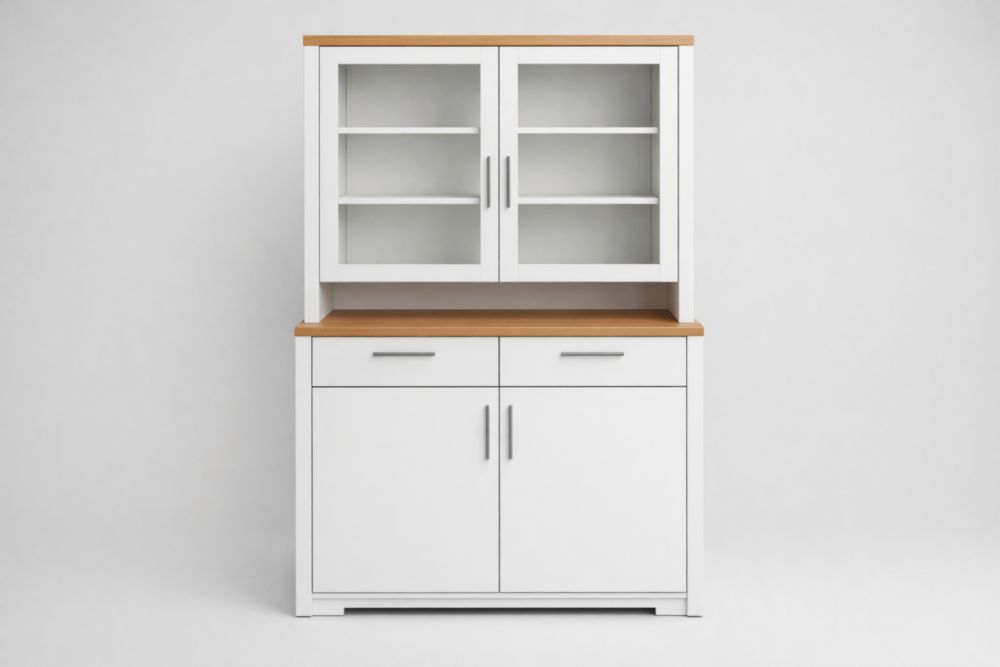 Credenza da Cucina in MDF Bianco con Dettagli Marroni