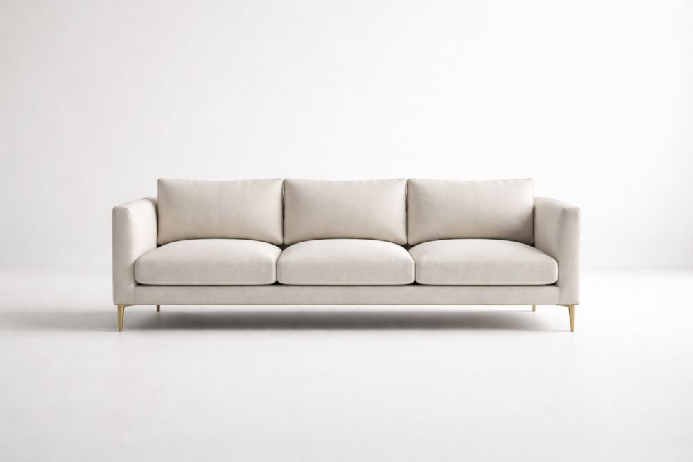 Divano 3 posti in tessuto di poliestere grigio chiaro con struttura massello