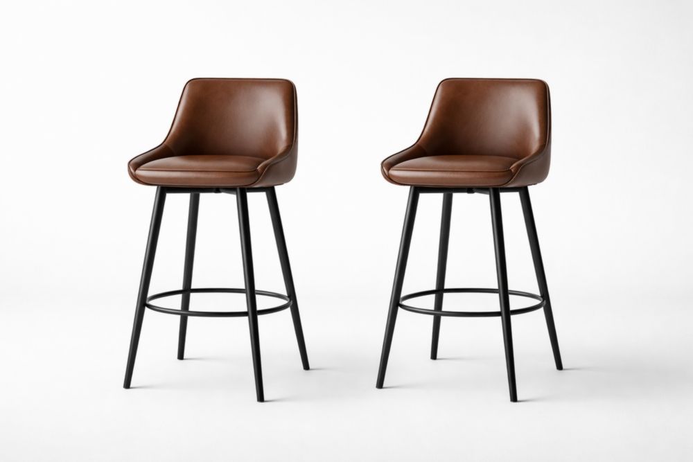 Set di 2 sgabelli da bar in pelle sintetica marrone con gambe in acciaio nero