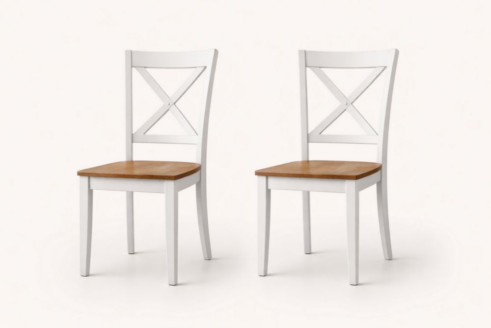Set di 2 Sedie in Legno Bianco e Rovere