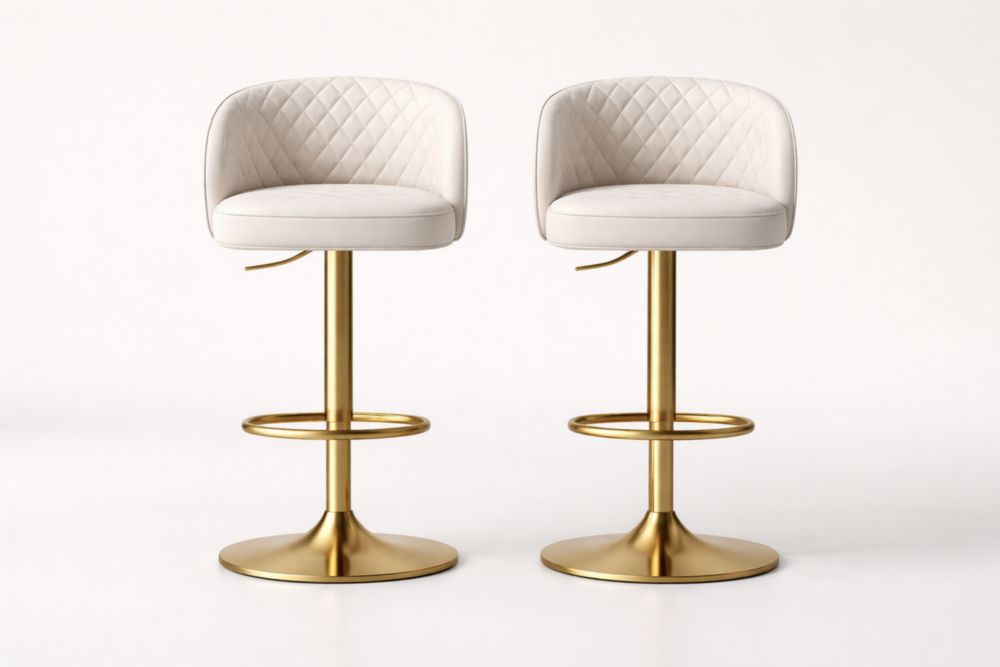 Set di 2 Sgabelli da Bar in Pelle PU Bianca con Base in Acciaio Dorato