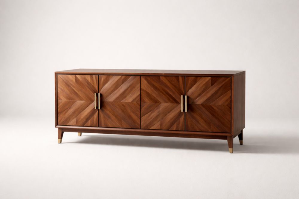 Credenza in legno massello con motivi geometrici 180x45x75 cm