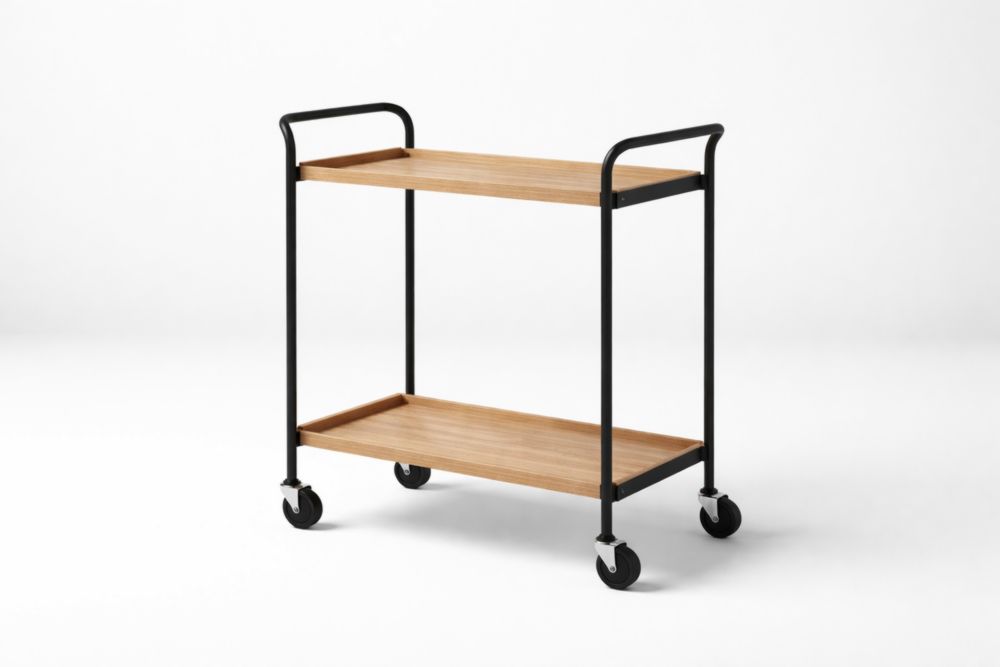 Carrello da Cucina in Acciaio e Legno con 2 Ripiani e Ruote