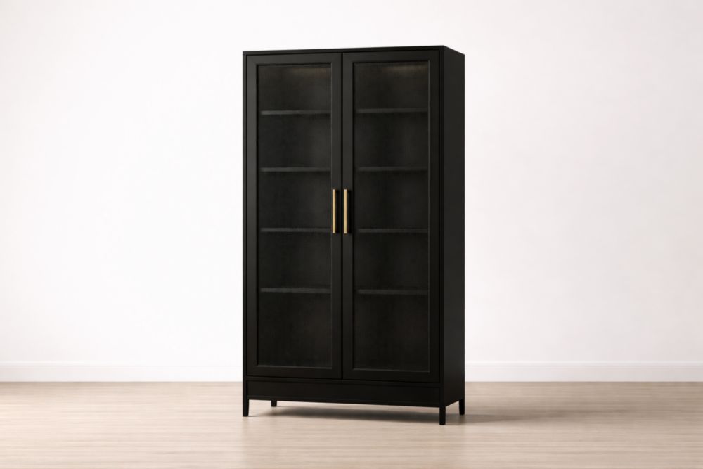 Armadio a 2 Ante in Vetro con Struttura in Legno Massello Nero