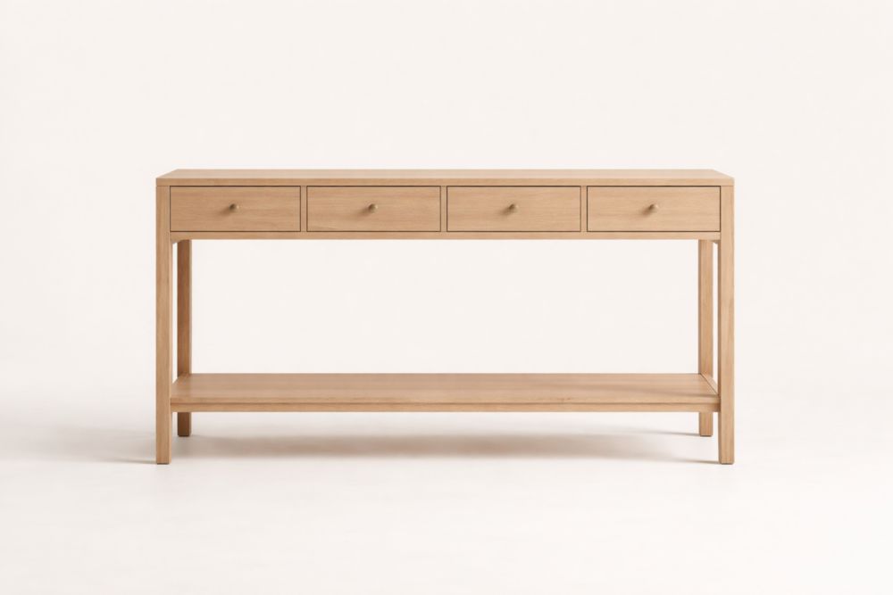 Consolle in Legno Massello con 4 Cassetti e 1 Ripiano