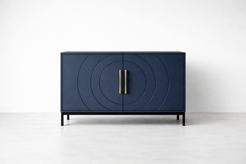 Credenza in Legno Blu con Maniglie in Acciaio 120x40x80 cm