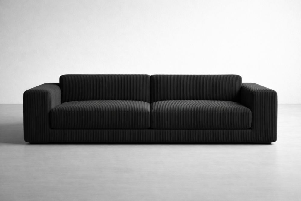 Divano in Tessuto a Coste Tre Posti Nero