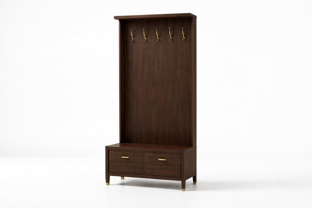 Appendiabiti in Legno Noce Scuro con Ganci in Ottone