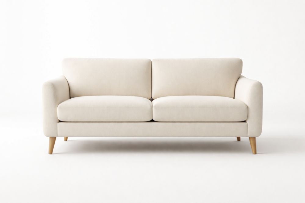 Divano in Tessuto Due Posti Avorio Gambe in Legno