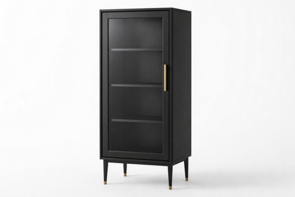 Vetrina in acciaio nero con anta in vetro temperato