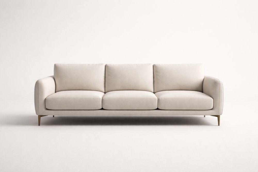 Divano a tre posti in tessuto poliestere bianco