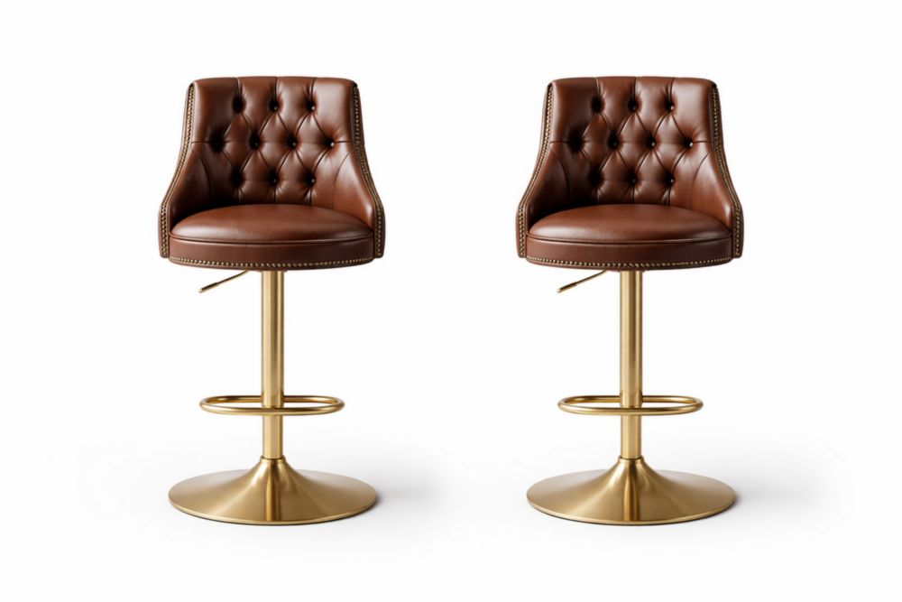 Set di 2 sgabelli da bar in pelle artificiale marrone con base in acciaio dorato