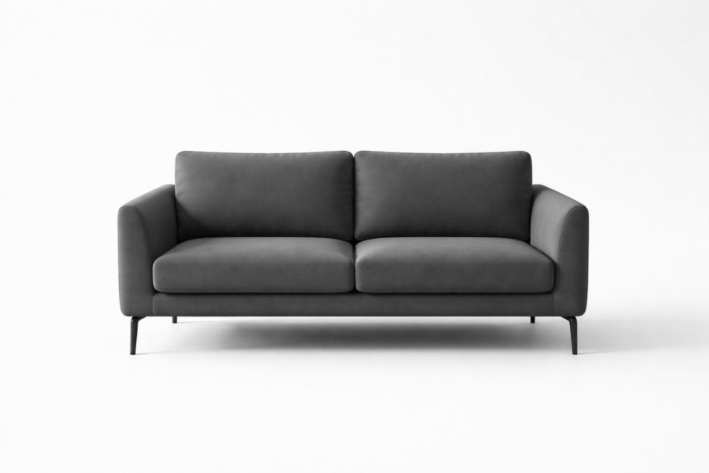 Divano Due Posti in Tessuto Grigio con Gambe in Acciaio