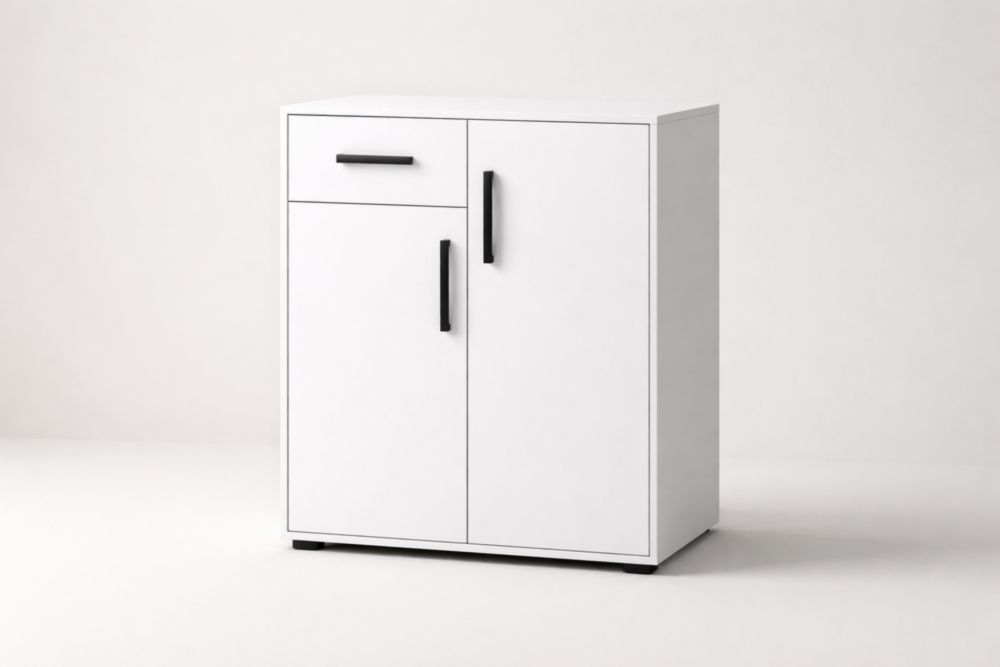 Credenza in MDF Bianco con Ante e Cassetto
