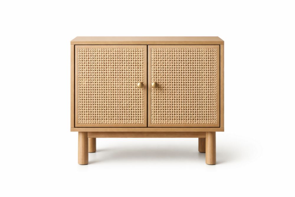 Credenza in legno con ante in rattan