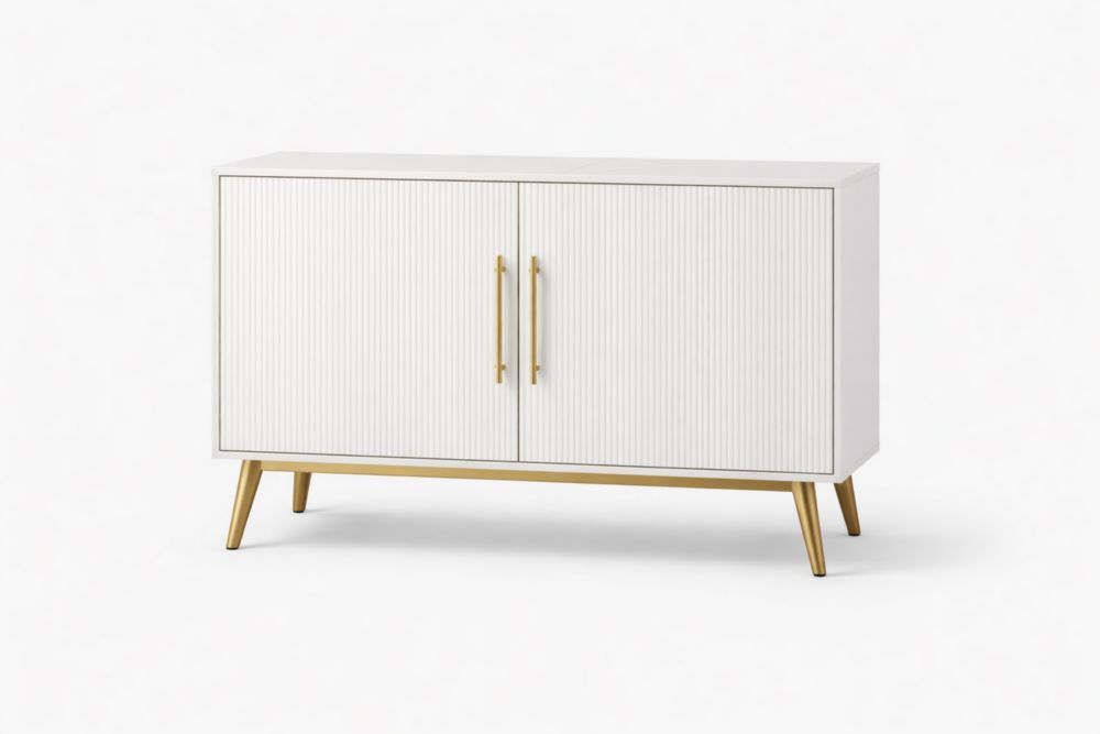 Credenza in legno MDF bianco con gambe in acciaio dorato 120x40x80 cm