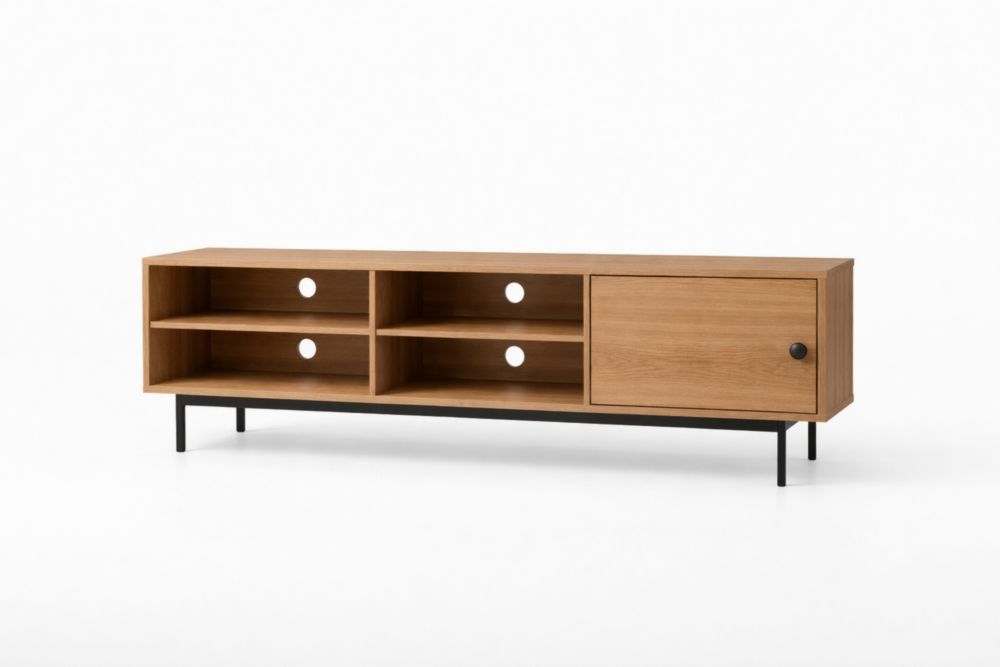 Mobile TV in Rovere con Antina e Ripiani 180x40x50 cm Colore Legno Nero