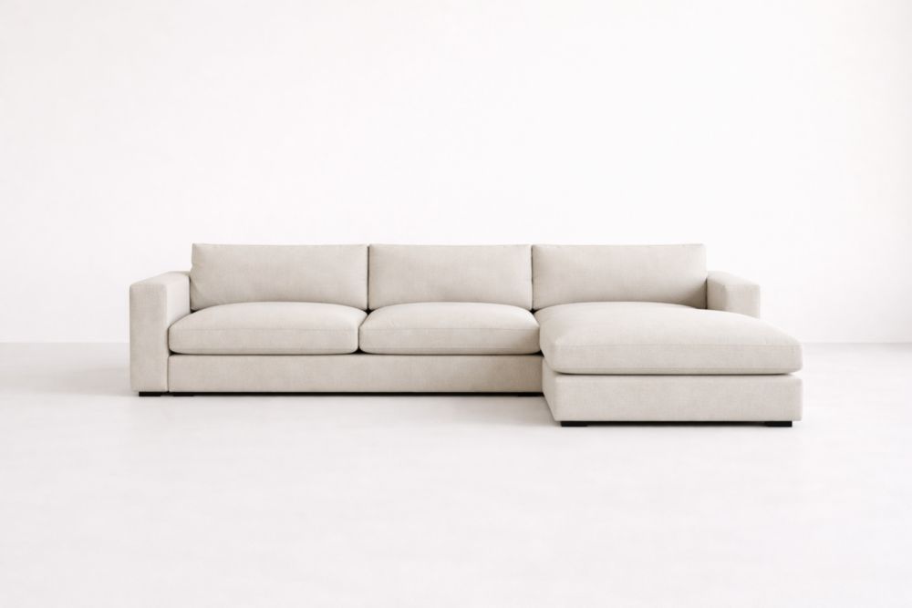 Divano angolare in tessuto con chaise longue