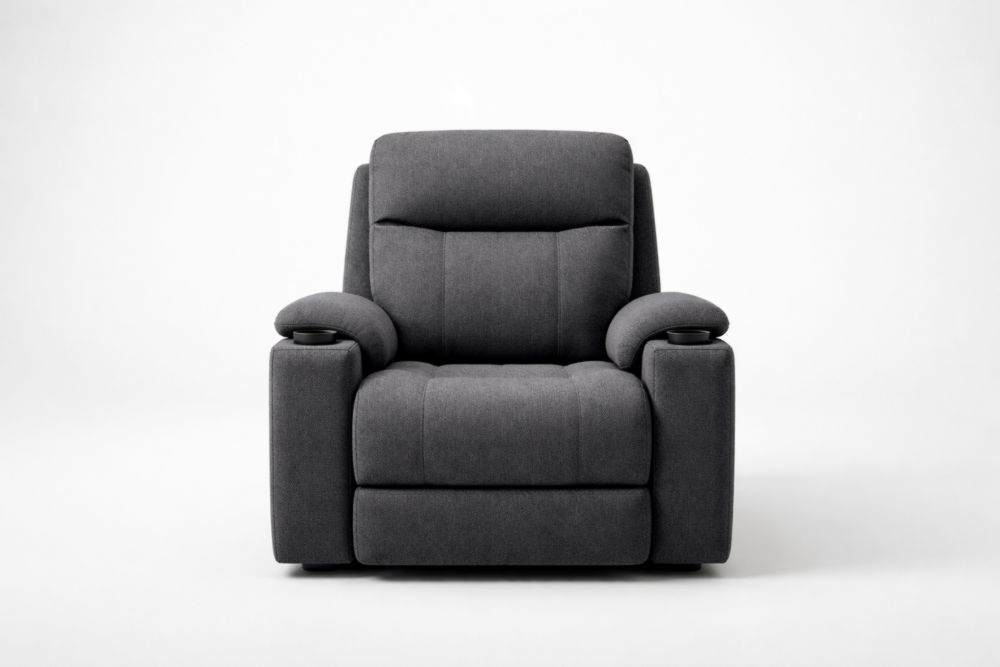 Fauteuil inclinable en tissu polyester gris avec porte-gobelets