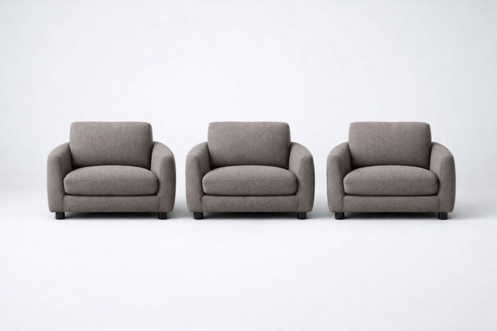 Ensemble de 3 fauteuils tissu polyester gris pieds en bois