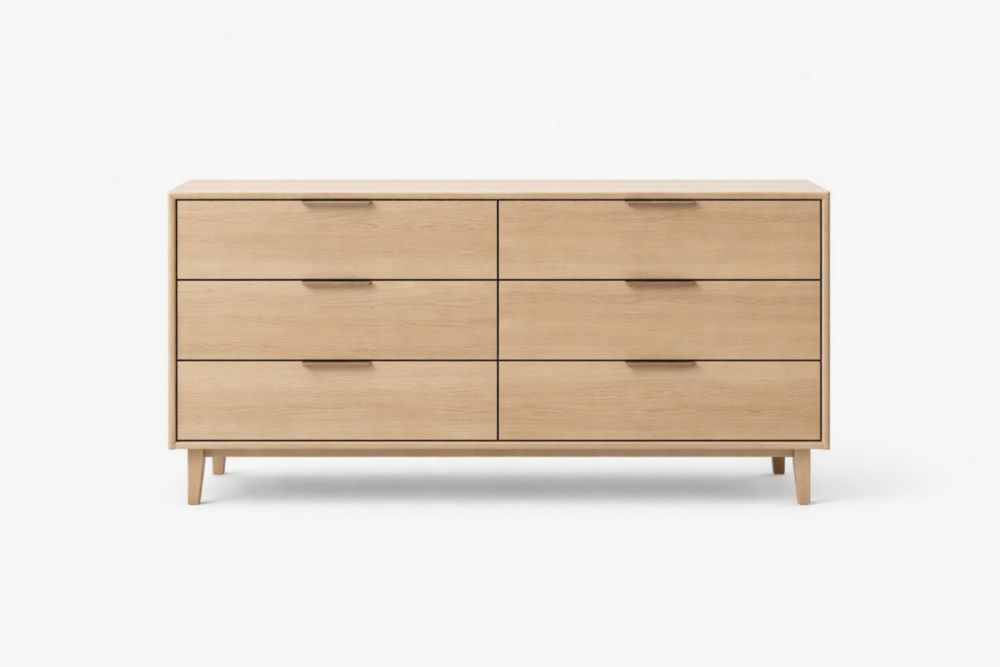 Commode en Bois avec 6 Tiroirs Chêne Clair 130x80x45cm