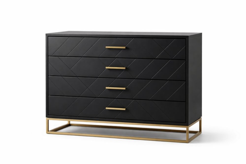 Commode en MDF et métal à quatre tiroirs Noir 100x40x90cm