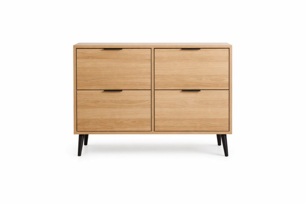 Buffet en bois de chêne avec 4 tiroirs et pieds en métal noir 80x40x90 cm