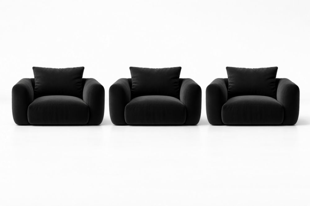 Set de 3 fauteuils en tissu noir