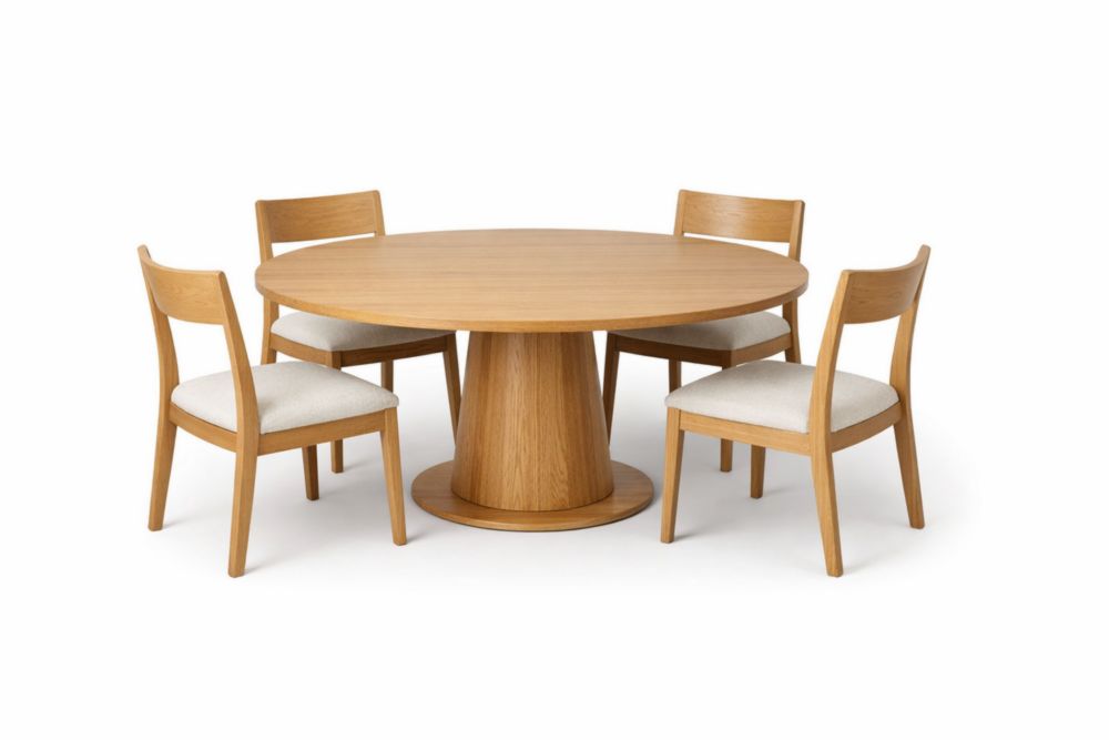 Ensemble de table ronde en bois et 4 chaises rembourrées