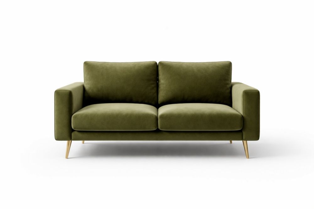 Canapé en velours vert avec pieds en métal