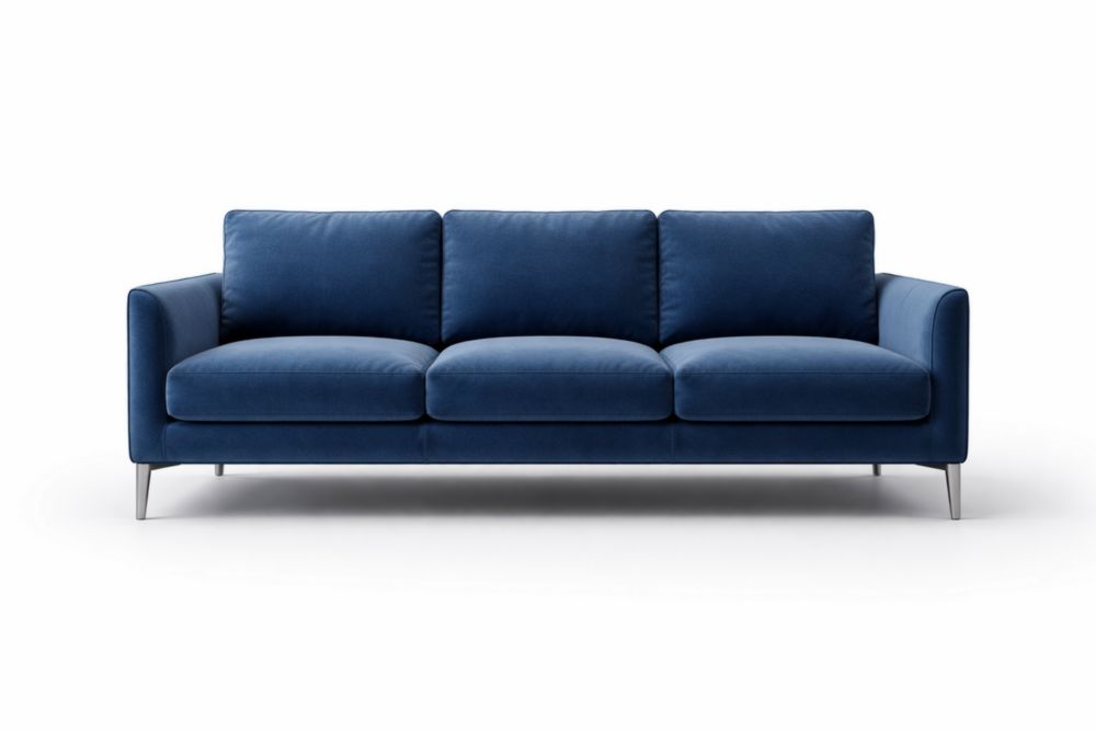 Canapé 3 places en tissu velours bleu avec pieds métalliques