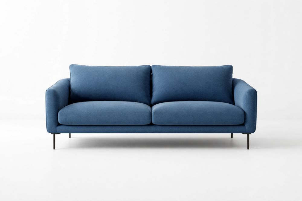 Canapé 2 places en lin bleu avec pieds en métal