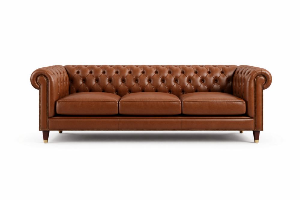 Canapé en cuir marron 3 places Chesterfield
