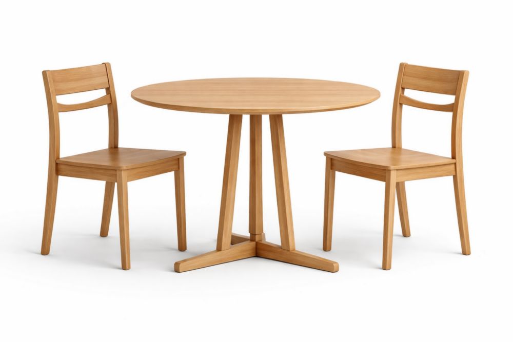 Ensemble table ronde et chaises en bois massif clair