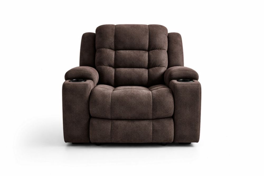 Fauteuil inclinable en tissu marron avec porte-gobelets