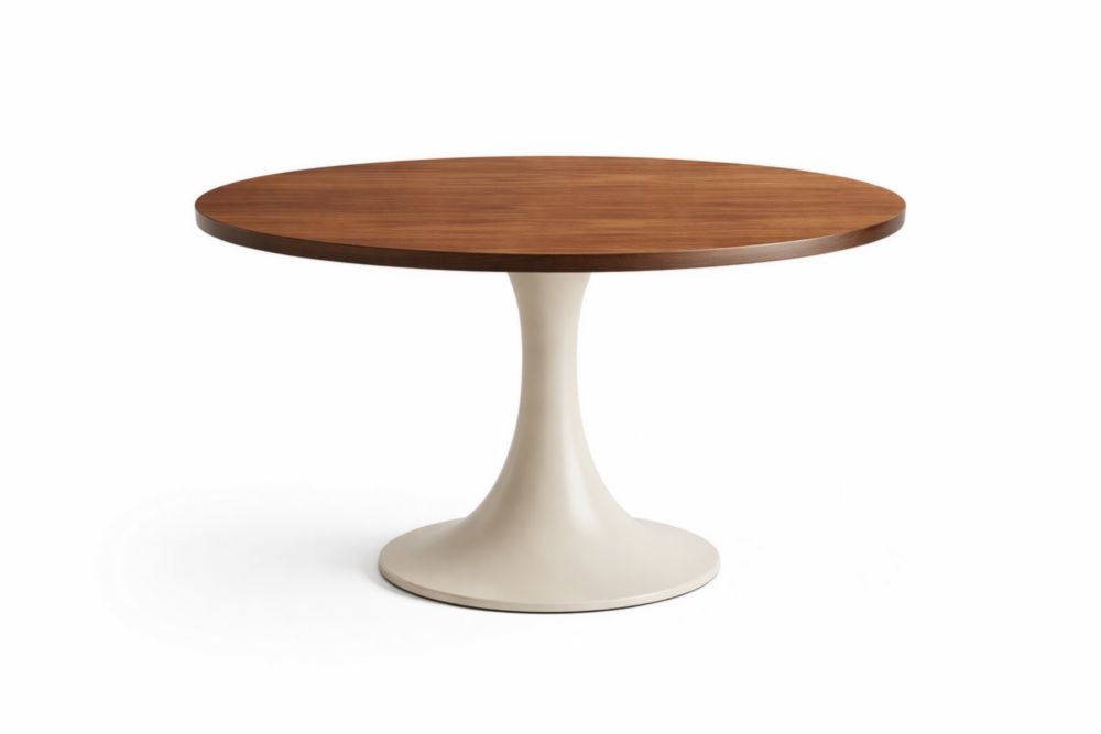 Table Ronde en Bois de Noyer avec Base Métallique Blanche 100 cm